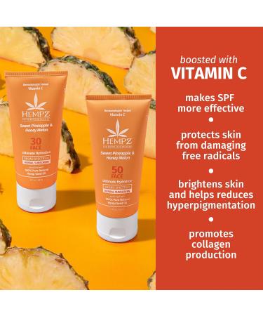 Hempz Sweet Pineapple & Honey Melon Herbal Facial Sunscreen 3 oz. SPF 30 - Moisturizing Sun Protection for All Skin Types - Buy Now - Buy Online on GoSupps.com