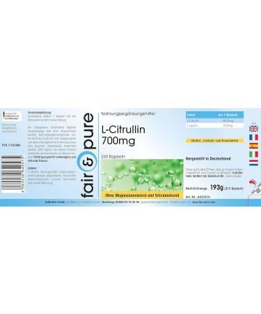 Fair & Pure L-Citrulline Capsules 700mg - Vegan - 210 Capsules - Buy Online on GoSupps.com