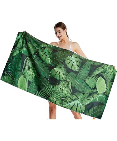 CHARS Microfiber Quick Drying Beach Towel - Large 30 x 60 inches - Green Leaf Design - Super Absorbent & Sand Free - Ideal for Travel, Gym, Camping, Yoga, Outdoor Activities - Includes Carrying Bag - Buy Online on GoSupps.com
