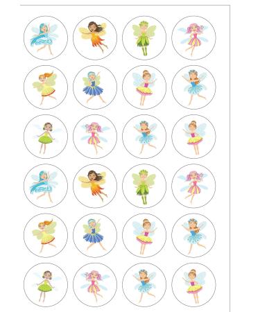 24 Pre-Cut CUTE FAIRIES Themed Edible Wafer Paper Cake Toppers Decorations