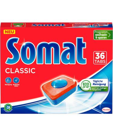 Somat Classic Dishwasher Tabs - 36 Powerful Cleaning & Rinsing Tablets for Spotless Dishes at Low Temperatures - Buy Online on GoSupps.com