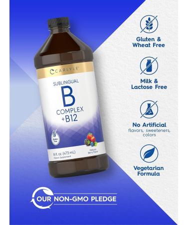 Carlyle Vitamin B Complex with B12 16 Fl Oz Liquid Supplement - Natural Berry Flavor | Vegetarian, Non-GMO & Gluten Free - Buy Online on GoSupps.com