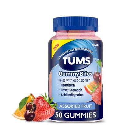 TUMS Gummy Bites Dietary Supplement for Occasional Heartburn Relief Upset Stomach and Acid Indigestion Assorted Fruit Flavors - 50 Count