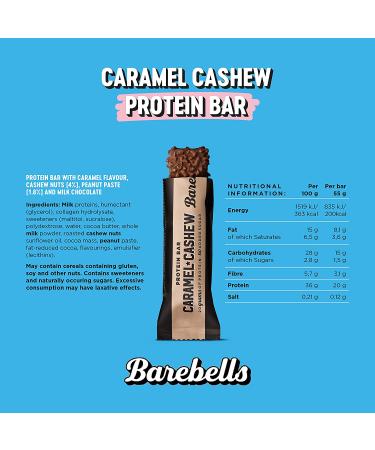 Barebells Protein Bar 55g x 12 Bars - Caramel & Cashew Flavor - Buy Online on GoSupps.com