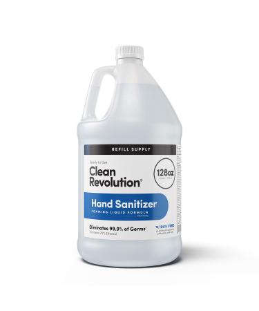 Clean Revolution Hand Sanitizer Refill Supply | Moisturizing & Quick-Dry | Kills 99.9% Germs | 70% Alcohol | Ready To Use | Unscented | 128 Oz (1 Gallon)