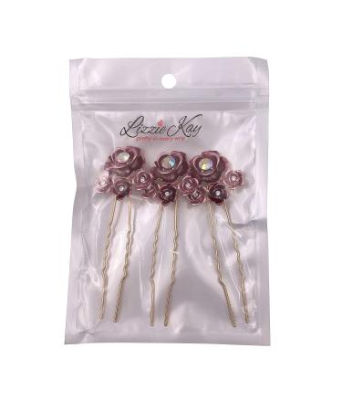 Romantic Red Rose Flower Gold Hair Pins Set for Women Wedding Updo - Buy Online on GoSupps.com