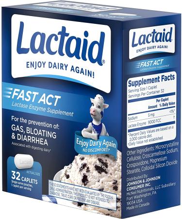 Lactaid Fast Act Lactose Intolerance Relief Caplets - 32 Travel Packs, 32 Count (Pack of 1) - Buy Online on GoSupps.com