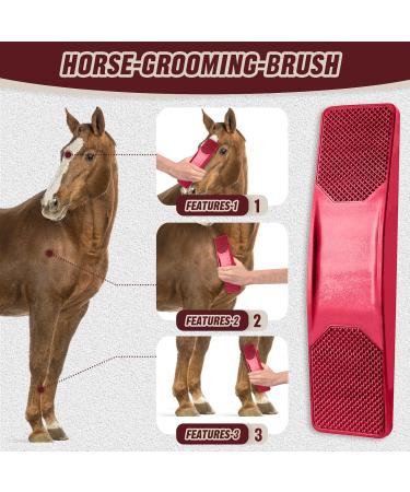 Tuofang 6-in-1 Horse Brush & Massage Comb | Multifunctional Grooming Tool for Horses - Red - Buy Online on GoSupps.com