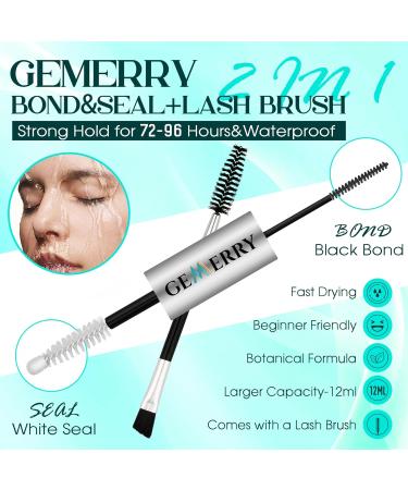 GEMERRY 12ml Lash Bond & Seal Waterproof Glue | Long Lasting Lash Cluster Adhesive - 72-96 Hours | Black Bond + White Seal for Home Use - Buy Online on GoSupps.com