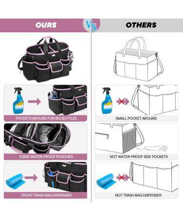 LoDird Cleaning Caddy Bag - 3 Compartment Organizer with Multifunctional Pockets - Handle and Shoulder Strap - Black/Pink - Buy Online on GoSupps.com