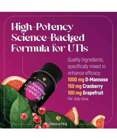 Natural Pick D-Mannose - Cranberry & Grapefruit Cranberry Pills UTI Treatment and Fast Relief for Women | Urinary Tract & Bladder Support. 90 Vegan Capsules D mannose Supplements for Women - Buy Online on GoSupps.com