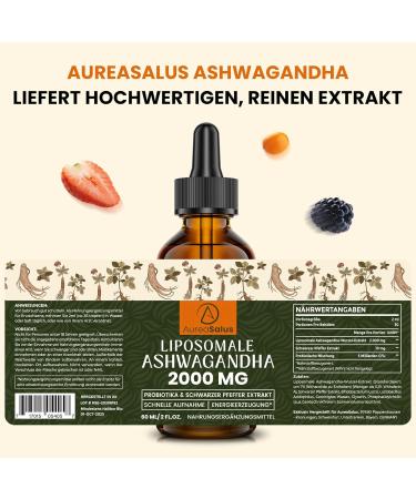 Aureasalus Liposomal Ashwagandha Drops 2000 mg - Pure Natural Extract with Probiotics & Black Pepper - 60 ml (Pack of 1) - Buy Online on GoSupps.com