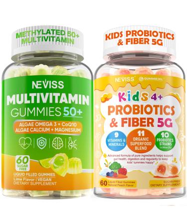 NEVISS Multivitamin for Men & Probiotics for Kids Teen + Veggie & Fruit Fiber Gummies