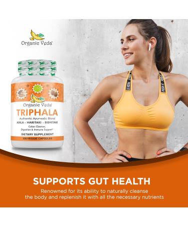 Organic Veda Triphala Powder 300 Capsules 1000mg - Organic Triphala Supplement for Colon Cleanse Immune Gut & Digestion Health - Whole Green Antioxidants Amla Haritaki & Bibhitaki - Vegan Pills - Buy Online on GoSupps.com
