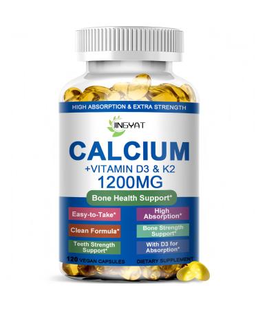 Calcium Supplements for Women - Calcium 1200 mg with Vitamin D3 & K2 - High Absorption Extra Strength Calcium Citrate for Bone Health Strength Density Muscle Heart Support - Slow Release Non-GMO