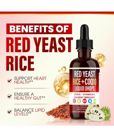 Red Yeast Rice with Coq10 Liquid Drops Red Rice Yeast for Cholesterol with Citrus Bergamot Immune & Heart Support - 120ML (1) - Buy Online on GoSupps.com