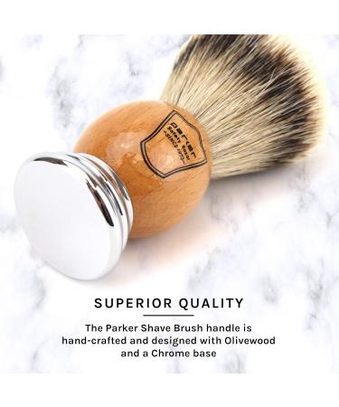 Parker 100% Silvertip Badger Men's Shaving Brush & Stand - Luxury Olivewood | International Shipping Available - Buy Online on GoSupps.com