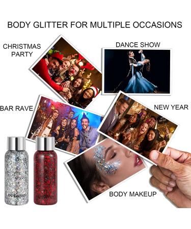 KIMIEYE Mermaid Sequins Body Glitter Gel Set - 2 Bottles, Holographic Liquid Makeup, Waterproof Face Glitter, 9 Colors (#9 White) - Buy Online on GoSupps.com