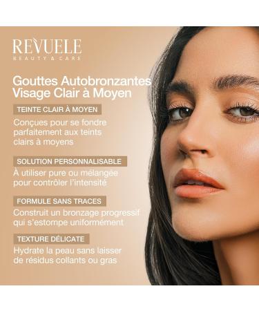 REVUELE Self Tan Face Drops Light to Medium Gouttes Auto-Bronzantes Visage Action Progressive S rum Illuminateur pour Teint Dor Naturel Effet Glow Personnalisable Hydratant et Sans Stries 30 - Buy Online on GoSupps.com