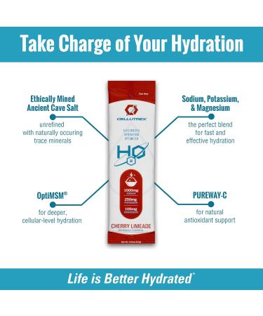 Cellutrex H2O Electrolytes Electrolyte Powder Drink Mix Zero Sugar Natural Salt Hydration Packets for Recovery and Wellness Cherry Limeade 20 Sticks - Buy Online on GoSupps.com