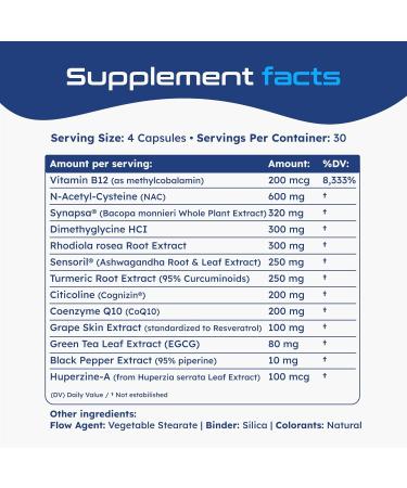 Neurella 2.0 Nootropic Brain Supplement Adult Cognitive Health & Neuro Support, Brain Supplements for Memory and Focus with NAC Supplement, Ashwagandha & B12 Vitamins for Women & Men, 120 Capsules - Buy Online on GoSupps.com