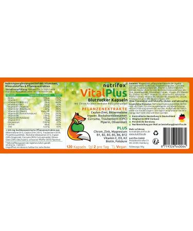 Nutrifox -120 Blood Sugar Capsules | Vital Plus Formula with Ceylon Cinnamon Zinc & More | 2-Month Supply for Diabetes Management - Buy Online on GoSupps.com