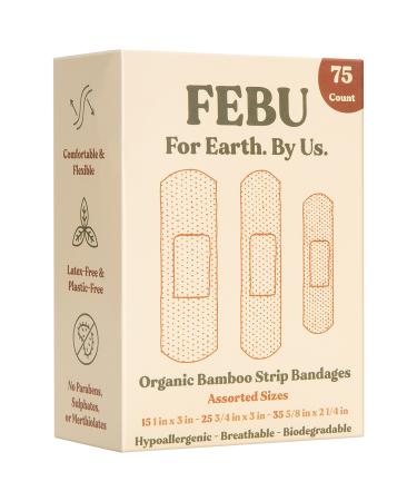 FEBU Eco-Friendly Organic Bamboo Fabric Bandages for Sensitive Skin | 75 Count Variety Pack | Latex Free, Hypoallergenic Bandages for Scrapes, Cuts & First Aid | Natural, Compostable, Flexible Strip Bandages 75 Piece Assor…