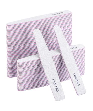 100 Pieces Nail Files Bulk 100/180 Grit Reusable Emery Boards for Nails Finger Nail File Boards Nail Buffering Files 100 Count (Pack of 1)
