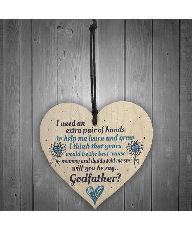 Will You Be My Godfather? - Red Ocean Godmother/Godfather Wooden Heart Plaque for Goddaughter/Godson Christening Gifts - Buy Online on GoSupps.com