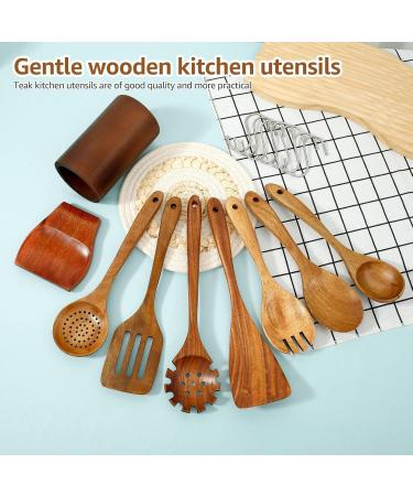 Abizarch 9 Pcs Cooking Cutlery Set with 7 Hooks Teak Wood Kitchen Utensils Set No Scratch Cooking Utensils Set Smooth Finish Cooking Utensils Set for Home Everyday Use ZHAZHAMO(Style 1) - Buy Online on GoSupps.com
