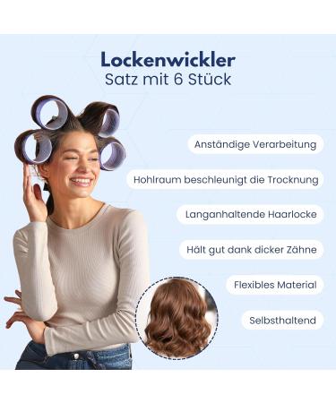 Ponik's Jumbo Hair Roller Curlers Set - 6 Self-Adhering Curlers (51mm) for Perfect Curls - Blue - Buy Online on GoSupps.com