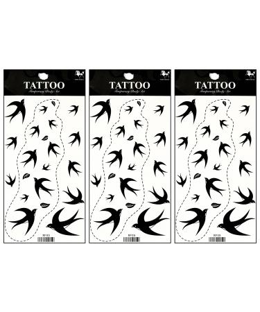 ONCEX 3 Sheets Flying Swallow Birds Temporary Tattoos Waterproof Black Birds Tattoo Designs Body Arms Legs Shoulder Back Men Women Painting Cartoon Art Stickers Water Transfer