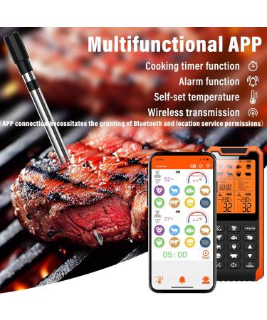 Wireless Meat Thermometer with Timer & Alarm - IP67 Waterproof 210m Bluetooth Signal - 2-Piece Grill & Frying Thermometer - Buy Online on GoSupps.com