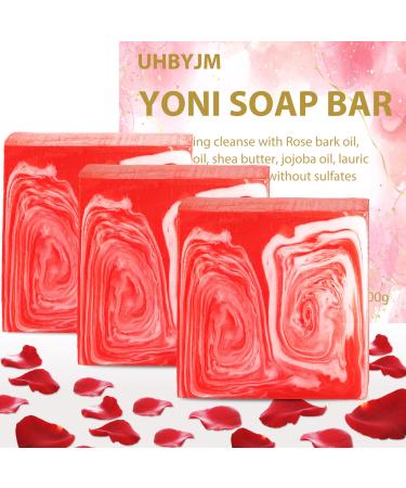 UHBYJM 3 PCS Yoni Soap Bars Feminine Wash Yoni Wash Eliminates Odor Yoni Bar Soap for Women ph Balance Natural Organic Intimate Soap for Vaginal Wash Yoni Care Soap with Foaming Net(Rose)