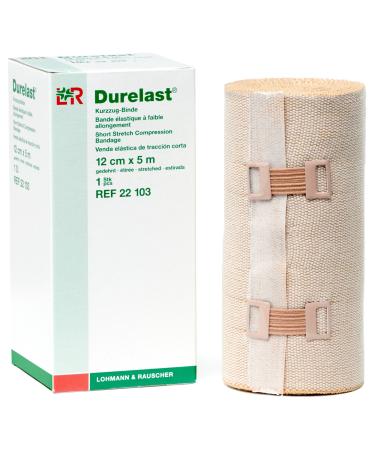 Lohmann & Rauscher Durelast Extra Short Stretch Bandage, Compression Bandage with 45% Stretch, 66% Cotton & 34% Polyamide, 12cm Wide x 5m Long Roll 12cm x 5m