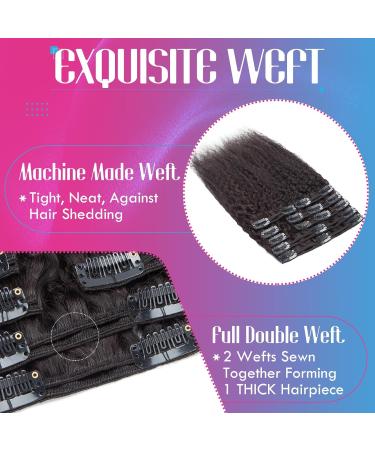 12" Afro Hair Extension Human Hair Clip in Kinky Straight Black - Double Weft 100% Real Human Hair - Maxi Thickness 8 Pieces Full Head (#1B Natural Black 12 inch 105g) - Buy Online on GoSupps.com