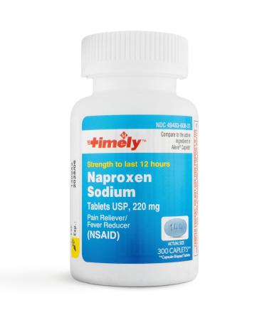 Timely Naproxen Sodium 220 mg 300 Caplets - Compared to the Active Ingredients in All Day Strong Aleve - For Pain Relief Fever Reducer Minor Arthritis Pain Reliever Menstrual Cramp Relief Backache