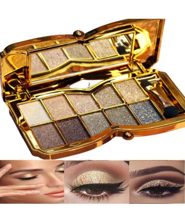 Glitter Eyeshadow Palette 10 Colors Shimmer Eyeshadow Palette Gold Eyeshadow Highly Pigmented Long Lasting Waterproof Sweatproof Eye Shadow Palette Makeup for Women Eye Shadow Palette Makeup