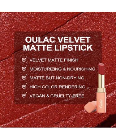 Oulac Dark Red Creamy Matte Lipstick - Soft Satin Finish | Moisturizing Formula | Highly Pigmented with Rose Oil | Vegan & Cruelty-Free | 3.6g - Once Bitten - Buy Online on GoSupps.com