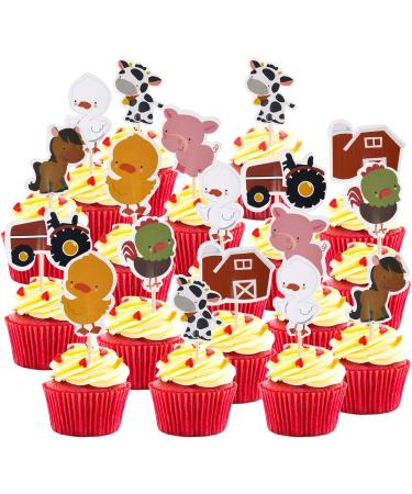 96 Pieces Cupcake Toppers Animal Cake Toppers Farm Zoo Animal Cupcake Decoration for Farm Themed Birthday Party Supplies - Buy Online on GoSupps.com