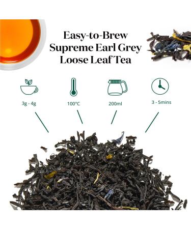 Supreme Earl Grey Tea Loose Leaf - Natural Blend of Sri Lankan Black Tea Bergamot Extract & Blue Cornflowers - Rich Citrusy & Floral Notes - Easy to Brew Earl Grey Tea by The Tea Makers of London 125g Caddy - Buy Online on GoSupps.com