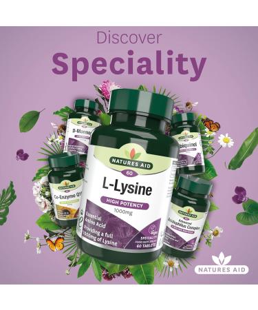 Natures Aid L-Lysine 1000mg Vegan 60 Tablets - High Potency Essential Amino Acid - Buy Online on GoSupps.com