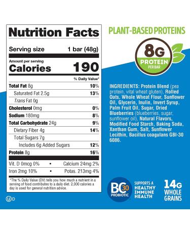 Blueberry Lemon Vegan Breakfast Bars - 12 Pack | 8g Plant Protein, Probiotics, Gluten-Free - Buy Online on GoSupps.com