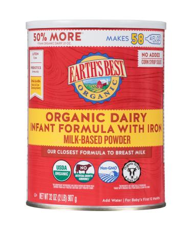 Earth's Best Organic Dairy Infant Powder Formula with Iron, Omega-3 DHA and Omega-6 ARA, 32 Ounce