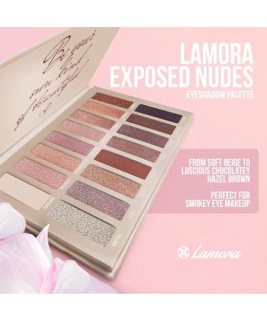 Professional Eyeshadow Palette - 16 Colors, Matte + Shimmer, Highly Pigmented, Natural Bronze Neutral Smoky Shades - Lamora Exposed Nude - Buy Online on GoSupps.com