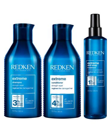 Redken Routine For Weakened and Damaged Hair Set of Shampoo Conditioner and LeaveIn Hydrates Restores Shine and Protects Against Hair Breakage With Protein Extreme