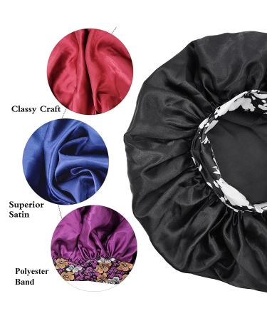 2PCS Satin Bonnets for Women - Black+Purple Satin Silk Sleep Cap for Curly Hair & Braids - Buy Online on GoSupps.com