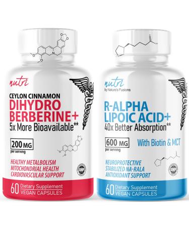 Nature's Fusions Dihydroberberine 200mg (60 Capsules) - R Alpha Lipoic Acid 600mg (60 Capsules) Bundle
