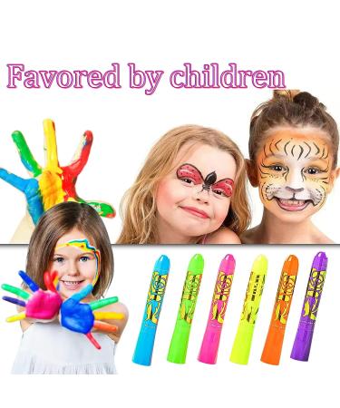 Glow in The Dark Face Body Paint Set - 12 Pcs UV Black Light Makeup Kit for Kids & Adults - Non-Toxic Fluorescent Face Paint Crayons for Halloween & Masquerade - Buy Online on GoSupps.com