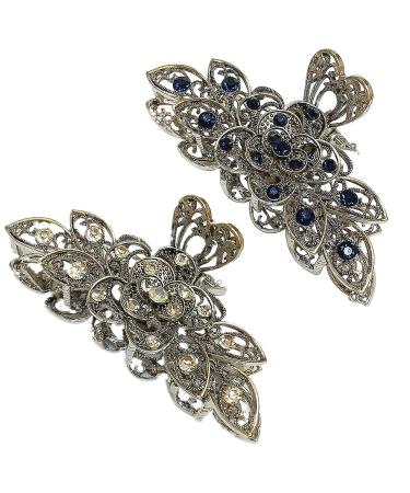 Hair clips for women girls vintage style alloy rhinestones large size hair clips fashionable retro flowers hair clip for thick hair 2PCs 6cm